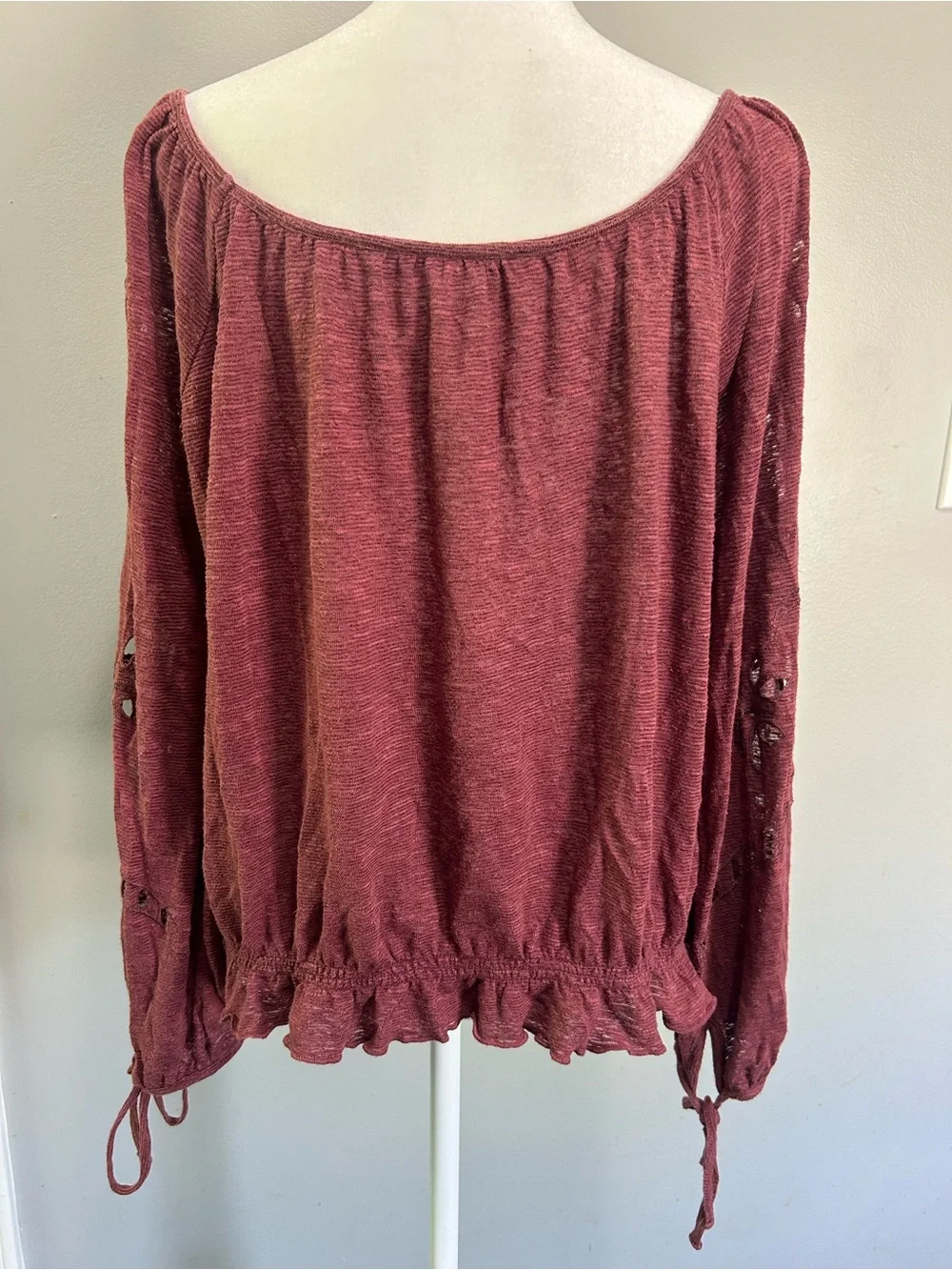 Free People Jewel Blouse Burgundy Boho Cutout Top
